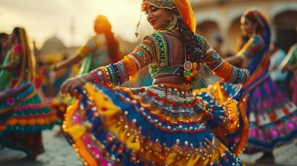 Ornate Costumes and Swirling Movements: Navratri Dance Festival Celebration