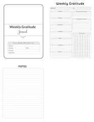 Editable Weekly Gratitude Journal Planner  Kdp Interior printable template Design.