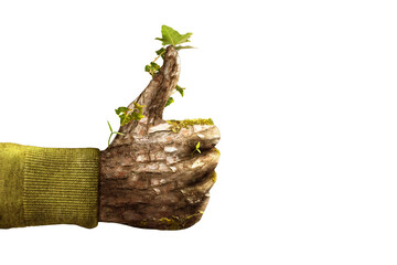 Hand with Nature Texture Doing a Thumbs Up Approval Gesture