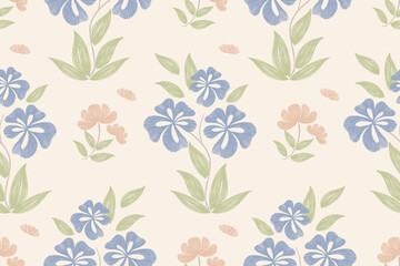 Blue Floral Ikat pattern seamless paisley embroidery with flower motifs. Ethnic pattern oriental traditional ikat vintage  style. Vector illustration design background border.