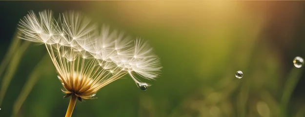  a dandelion seed head with translucent filaments glistening with dew © dashtik