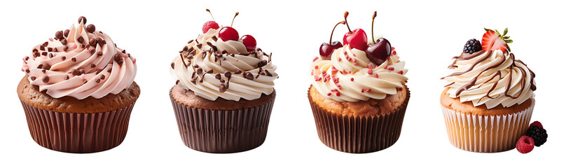 Set of Tasty cupcake on transparent background
