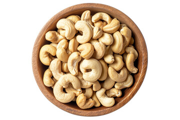 Cashews in Wooden Bowl isolated on transparent or white background, png