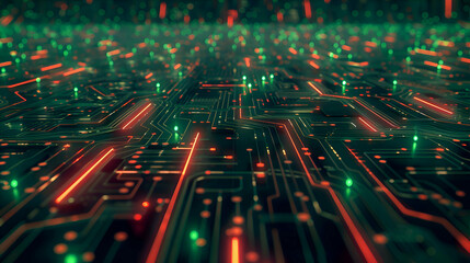 Obraz premium Green neon data flowing and binary codes.Technology background.