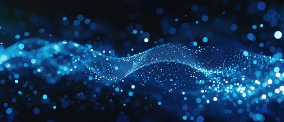 Abstract Blue Particles Flowing on Black Background