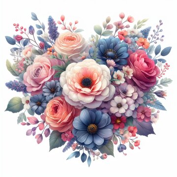 Happy Valentine's Day Watercolor Heart Floral flower Generative Ai