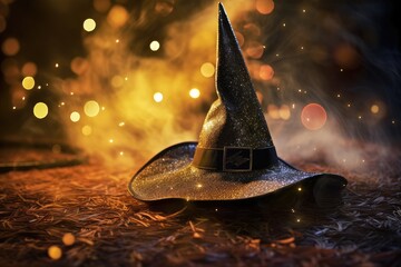 Fototapeta premium Witch's Hat and Broom Bokeh: Witch's hat and broom.