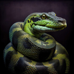 Obraz premium Stunning Green Anaconda Portrait In Artistic Studio Setting