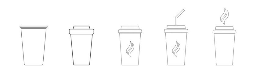Coffee cup icon set. Hot drinks. Flat icons on white. Vector