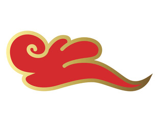 Clouds chinese style. Red and gold clouds, traditional Asian decorative retro element. Light cloud in paper cut style for festival