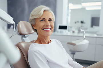 Happy mature woman during a dental checkup at a dental clinic