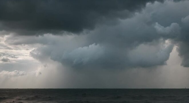 Stormy sky in the sea with thick dark clouds can be seen, generative ai