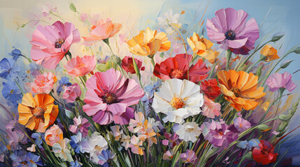 Delicate flower oil painting in full bloom - obrazy, fototapety, plakaty
