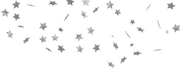 Obraz premium Silver star of confetti. Falling stars on a white background. Illustration of flying shiny stars.