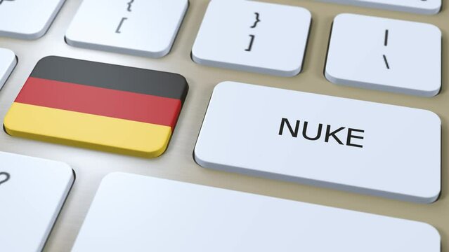 Germany National Flag and Text Nuke. Country Using Nuclear Weapon Concept 3D Animation