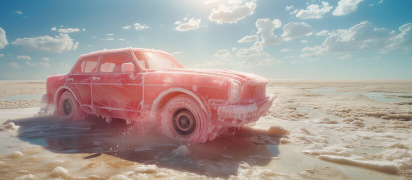 Sweet Desert Adventure: Ice Cream Car Cruising Through Salt Flats