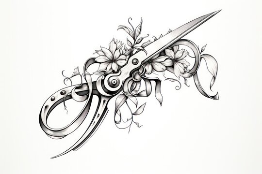 scissors in black and white vintage tattoo design