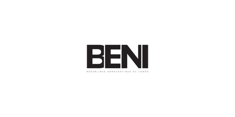 Beni in the Congo emblem. The design features a geometric style, vector illustration with bold typography in a modern font. The graphic slogan lettering.