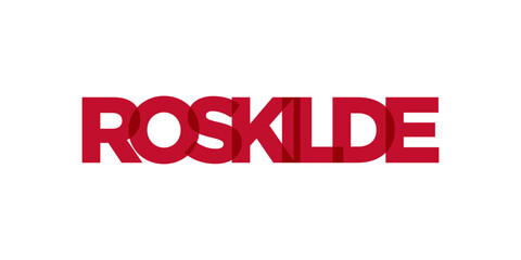 Fototapeta na wymiar Roskilde in the Denmark emblem. The design features a geometric style, vector illustration with bold typography in a modern font. The graphic slogan lettering.