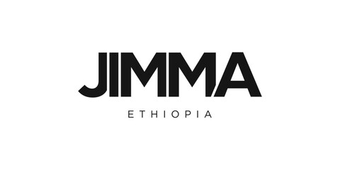 Jimma in the Ethiopia emblem. The design features a geometric style, vector illustration with bold typography in a modern font. The graphic slogan lettering.