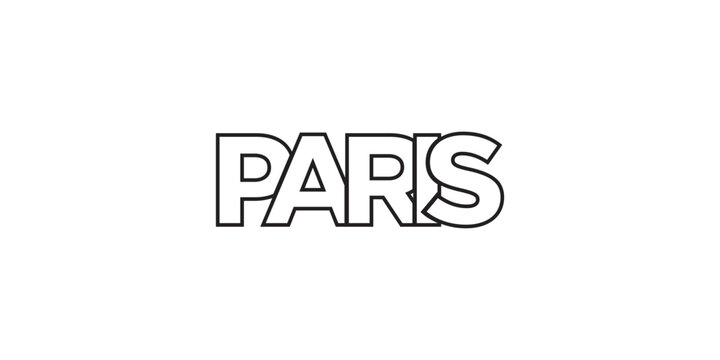 Paris in the France emblem. The design features a geometric style, vector illustration with bold typography in a modern font. The graphic slogan lettering.