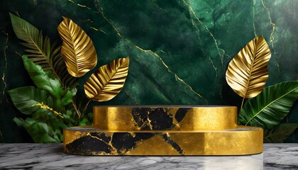 Luxury product podium with marble floor, dark blue and gold color