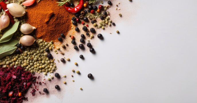 top view of colorful spices with copyspace 