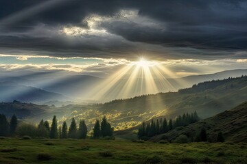 landscape with divine sun rays