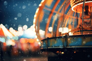 Haunted Carnival Bokeh: Ferris wheel and carousel lights in the dark.