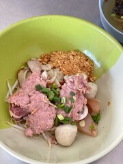 Dried noodles, pork boat noodles with spicy tasty Thailand