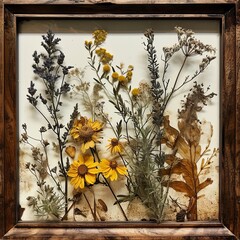 Framed Assortment of Dried Flowers Displayed Artistically
