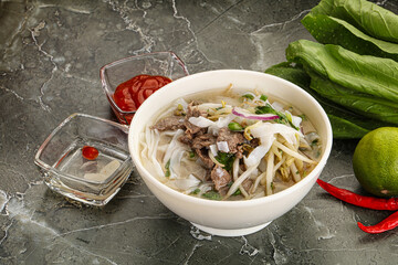 Vietnamese soup Pho Bo with beef