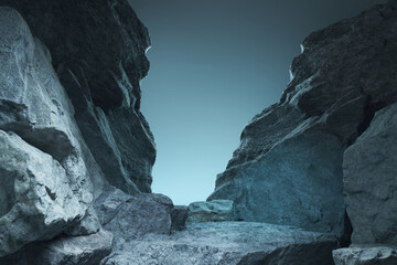 Stone and Rock shape background, minimalist mockup for podium display or showcase, 3d rendering.
