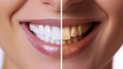 before and after picture of dental whitening procedure - close-up