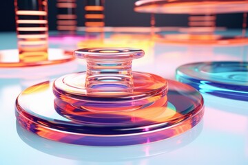 abstract colorful Glass objects disc shapes with reflections background