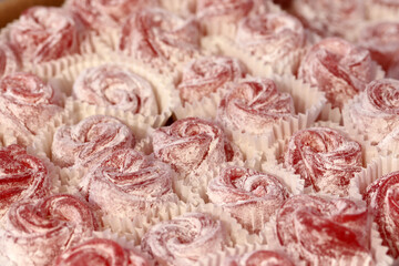 Macro of traditional Turkish Delight confectionery.