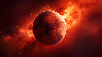 planet in space,,
A planet in space with a red background
