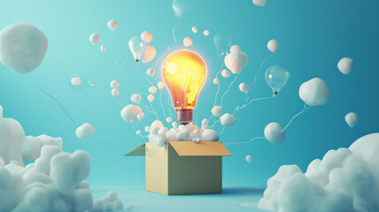 3D creativity and inspiration, idea and imagination, innovation and discovery, think outside the box. Think big, ambition to success.