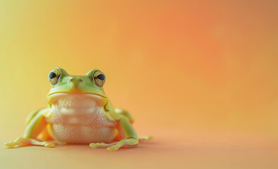Green frog on the pastel background.