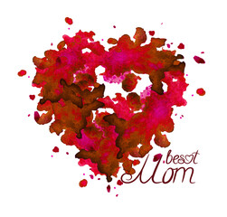 Best MOM. Abstract red watercolor heart .