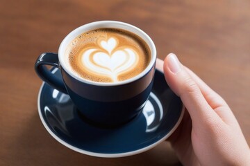 A cup of cappuccino in a hand