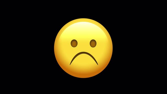 Frowning Face Emoji Animated on a Transparent Background. 4K Loop Animation with Alpha Channel.