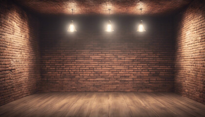 Blank Brick Wall Accented by the Graceful Presence of a Ceiling Lamp