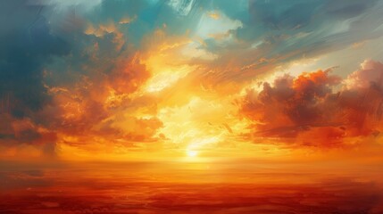 Fototapeta premium Glowing Sunset: Painting the Sky with Radiance