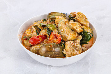Thai red spicy curry with chicken