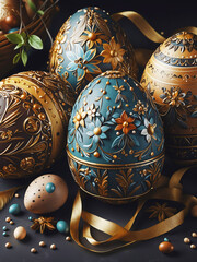 some richly decorated easter eggs - 734846781