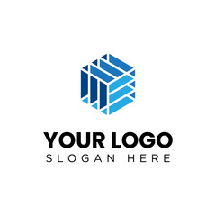this is a geometric logo of hexagonal shape in blue colors that can be used for tech company logo

