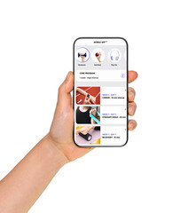 Interface of a mobile application for fitness on a smartphone screen in a woman’s hand.