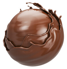 Dark Chocolate splash, Chocolate Milk or Syrup Flowing, ball shape, 3d illustration.