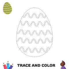 Handwriting practice for kids.Trace and color page with Easter egg with waves pattern for preschoolers
